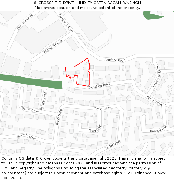 8, CROSSFIELD DRIVE, HINDLEY GREEN, WIGAN, WN2 4GH: Location map and indicative extent of plot