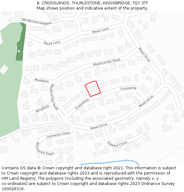 8, CROSSLANDS, THURLESTONE, KINGSBRIDGE, TQ7 3TF: Location map and indicative extent of plot