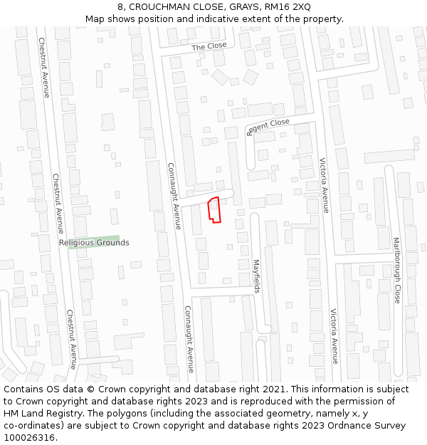 8, CROUCHMAN CLOSE, GRAYS, RM16 2XQ: Location map and indicative extent of plot