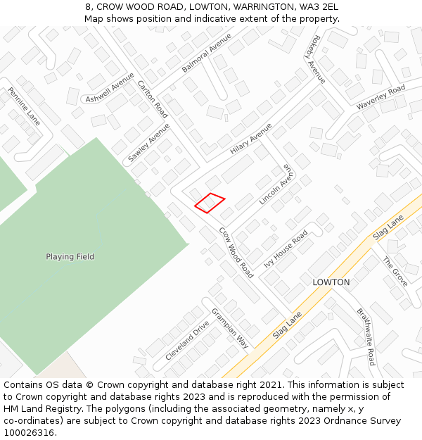 8, CROW WOOD ROAD, LOWTON, WARRINGTON, WA3 2EL: Location map and indicative extent of plot