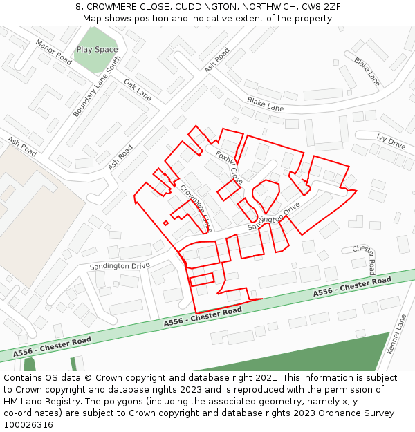 8, CROWMERE CLOSE, CUDDINGTON, NORTHWICH, CW8 2ZF: Location map and indicative extent of plot