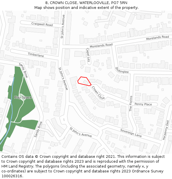 8, CROWN CLOSE, WATERLOOVILLE, PO7 5RN: Location map and indicative extent of plot