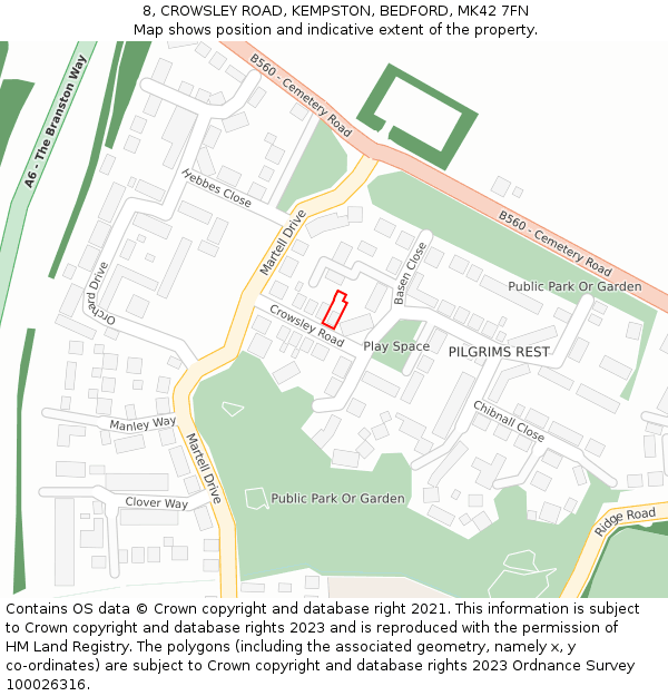 8, CROWSLEY ROAD, KEMPSTON, BEDFORD, MK42 7FN: Location map and indicative extent of plot