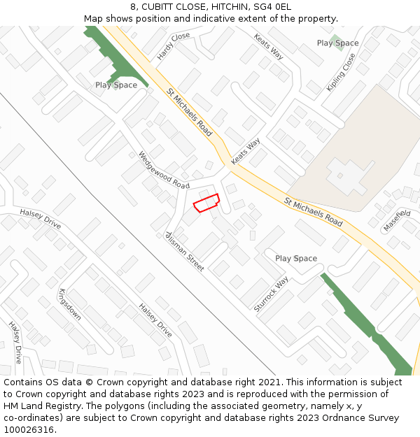 8, CUBITT CLOSE, HITCHIN, SG4 0EL: Location map and indicative extent of plot