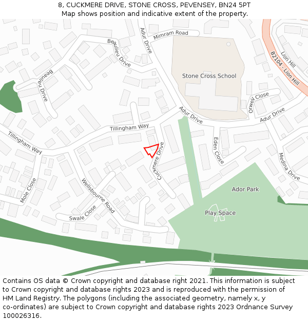 8, CUCKMERE DRIVE, STONE CROSS, PEVENSEY, BN24 5PT: Location map and indicative extent of plot