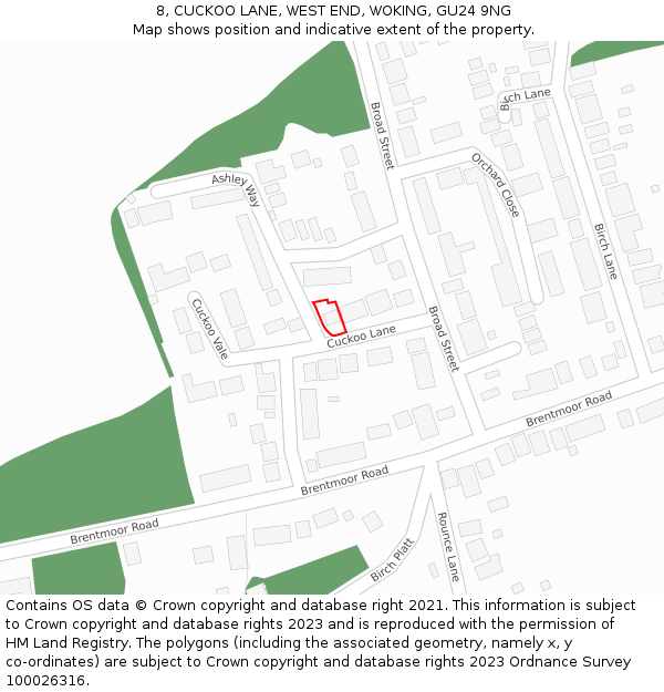 8, CUCKOO LANE, WEST END, WOKING, GU24 9NG: Location map and indicative extent of plot