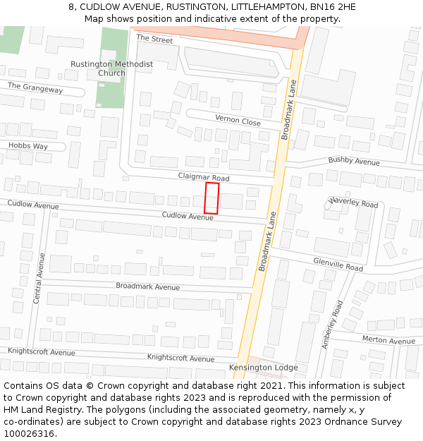 8, CUDLOW AVENUE, RUSTINGTON, LITTLEHAMPTON, BN16 2HE: Location map and indicative extent of plot