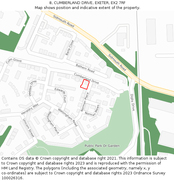 8, CUMBERLAND DRIVE, EXETER, EX2 7RF: Location map and indicative extent of plot