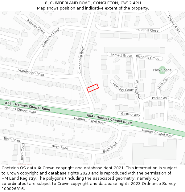 8, CUMBERLAND ROAD, CONGLETON, CW12 4PH: Location map and indicative extent of plot