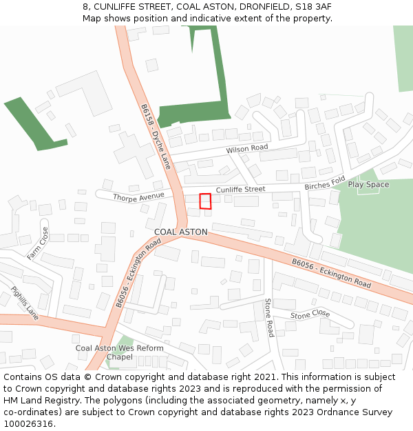 8, CUNLIFFE STREET, COAL ASTON, DRONFIELD, S18 3AF: Location map and indicative extent of plot