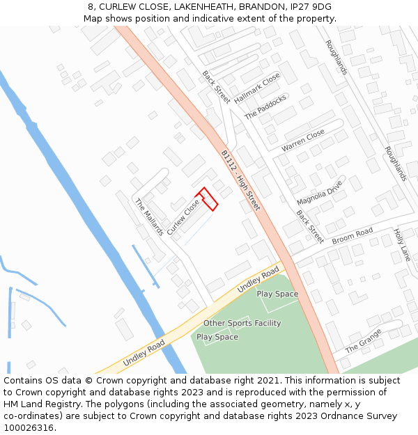 8, CURLEW CLOSE, LAKENHEATH, BRANDON, IP27 9DG: Location map and indicative extent of plot