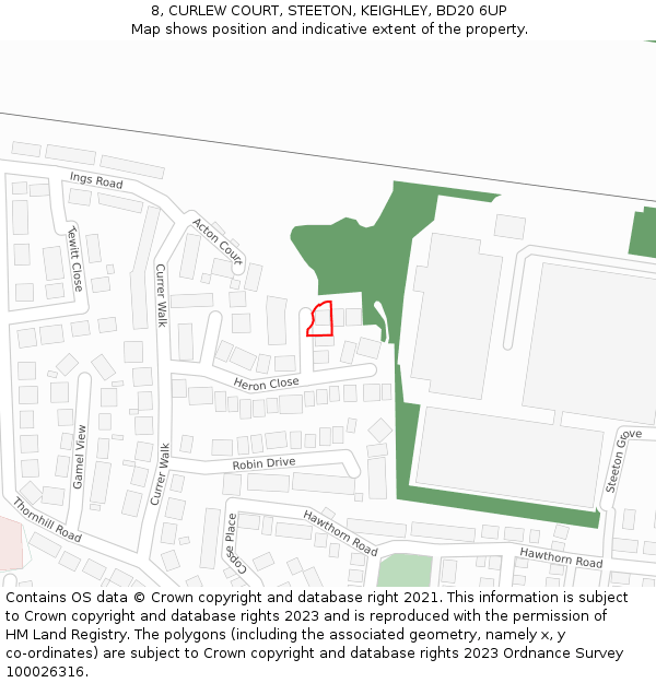 8, CURLEW COURT, STEETON, KEIGHLEY, BD20 6UP: Location map and indicative extent of plot