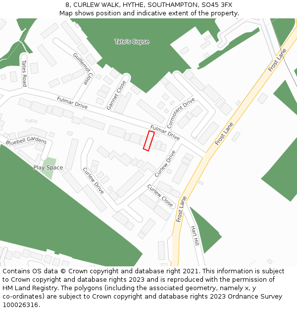 8, CURLEW WALK, HYTHE, SOUTHAMPTON, SO45 3FX: Location map and indicative extent of plot