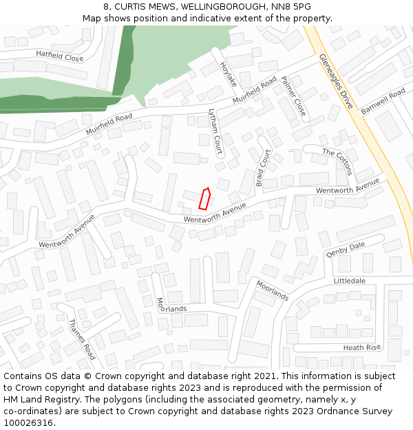 8, CURTIS MEWS, WELLINGBOROUGH, NN8 5PG: Location map and indicative extent of plot