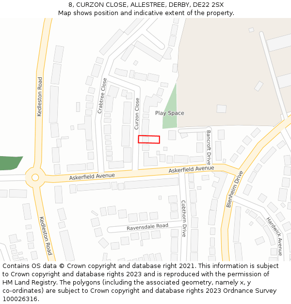 8, CURZON CLOSE, ALLESTREE, DERBY, DE22 2SX: Location map and indicative extent of plot