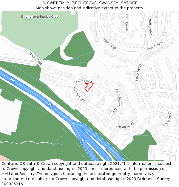 8, CWRT EMILY, BIRCHGROVE, SWANSEA, SA7 9GE: Location map and indicative extent of plot