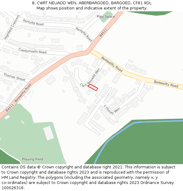 8, CWRT NEUADD WEN, ABERBARGOED, BARGOED, CF81 9DL: Location map and indicative extent of plot