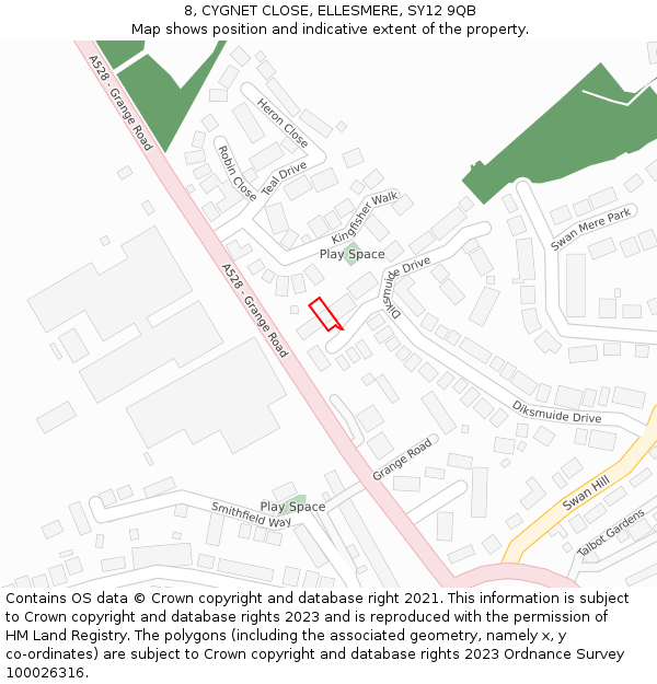 8, CYGNET CLOSE, ELLESMERE, SY12 9QB: Location map and indicative extent of plot