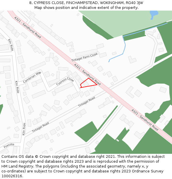 8, CYPRESS CLOSE, FINCHAMPSTEAD, WOKINGHAM, RG40 3JW: Location map and indicative extent of plot
