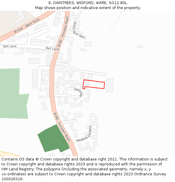 8, DAINTREES, WIDFORD, WARE, SG12 8SL: Location map and indicative extent of plot