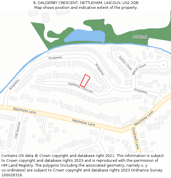 8, DALDERBY CRESCENT, NETTLEHAM, LINCOLN, LN2 2QB: Location map and indicative extent of plot