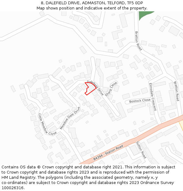 8, DALEFIELD DRIVE, ADMASTON, TELFORD, TF5 0DP: Location map and indicative extent of plot