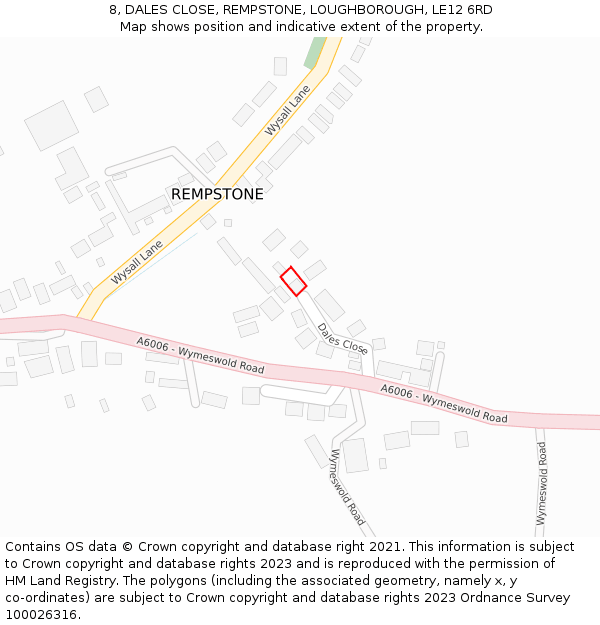 8, DALES CLOSE, REMPSTONE, LOUGHBOROUGH, LE12 6RD: Location map and indicative extent of plot