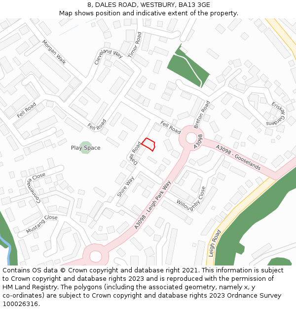 8, DALES ROAD, WESTBURY, BA13 3GE: Location map and indicative extent of plot