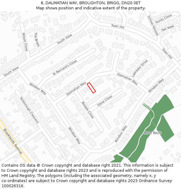 8, DALMATIAN WAY, BROUGHTON, BRIGG, DN20 0ET: Location map and indicative extent of plot