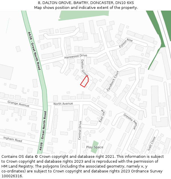 8, DALTON GROVE, BAWTRY, DONCASTER, DN10 6XS: Location map and indicative extent of plot