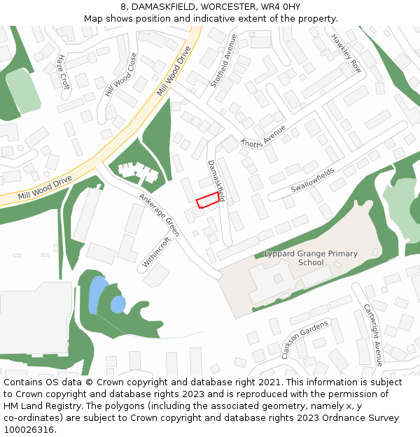 8, DAMASKFIELD, WORCESTER, WR4 0HY: Location map and indicative extent of plot