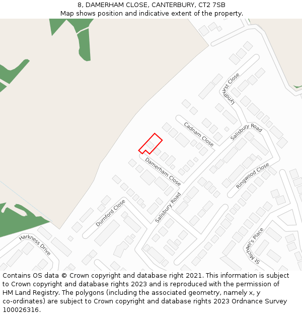 8, DAMERHAM CLOSE, CANTERBURY, CT2 7SB: Location map and indicative extent of plot