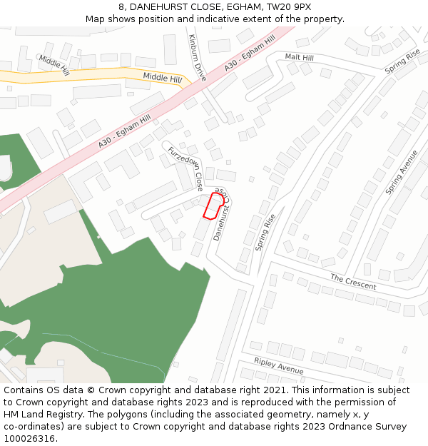 8, DANEHURST CLOSE, EGHAM, TW20 9PX: Location map and indicative extent of plot