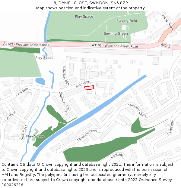 8, DANIEL CLOSE, SWINDON, SN5 8ZP: Location map and indicative extent of plot