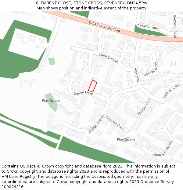 8, DARENT CLOSE, STONE CROSS, PEVENSEY, BN24 5PW: Location map and indicative extent of plot