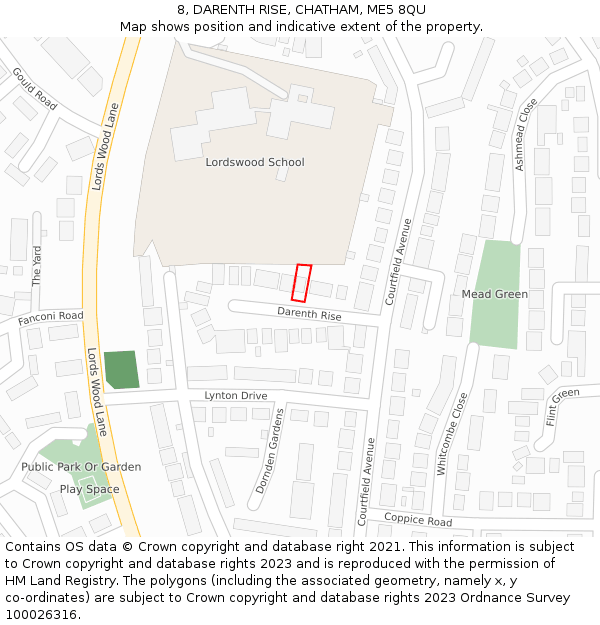 8, DARENTH RISE, CHATHAM, ME5 8QU: Location map and indicative extent of plot