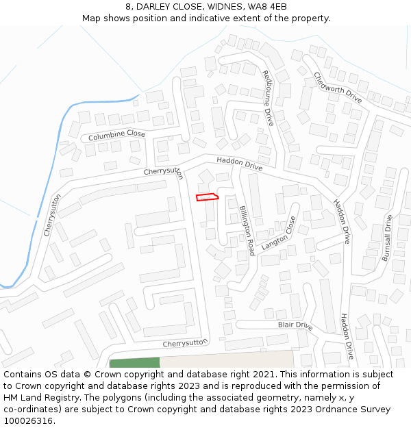 8, DARLEY CLOSE, WIDNES, WA8 4EB: Location map and indicative extent of plot