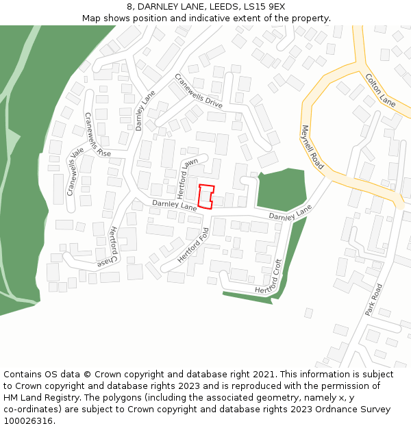 8, DARNLEY LANE, LEEDS, LS15 9EX: Location map and indicative extent of plot