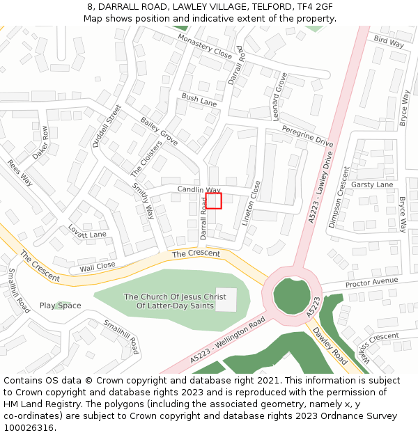 8, DARRALL ROAD, LAWLEY VILLAGE, TELFORD, TF4 2GF: Location map and indicative extent of plot