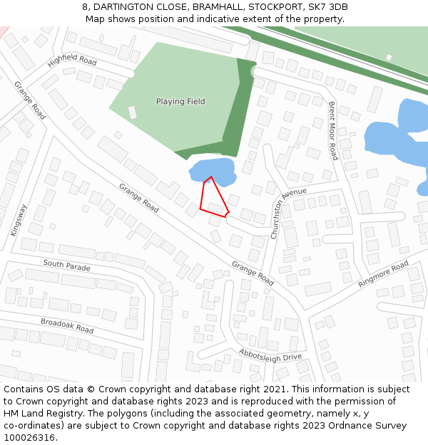 8, DARTINGTON CLOSE, BRAMHALL, STOCKPORT, SK7 3DB: Location map and indicative extent of plot