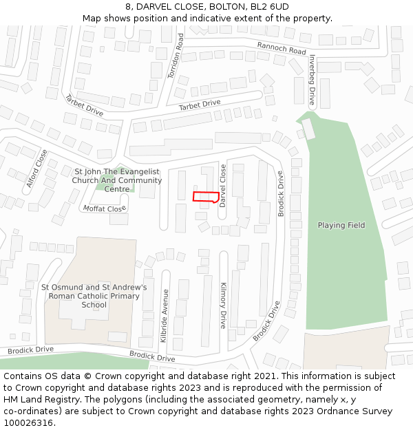 8, DARVEL CLOSE, BOLTON, BL2 6UD: Location map and indicative extent of plot