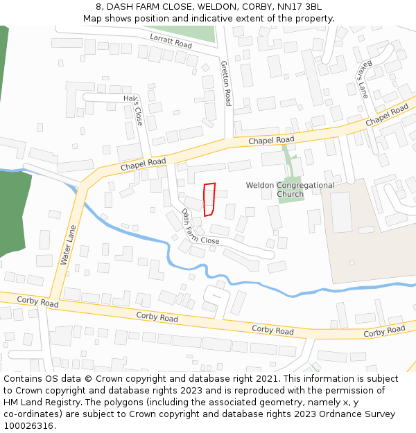 8, DASH FARM CLOSE, WELDON, CORBY, NN17 3BL: Location map and indicative extent of plot