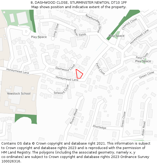 8, DASHWOOD CLOSE, STURMINSTER NEWTON, DT10 1PF: Location map and indicative extent of plot