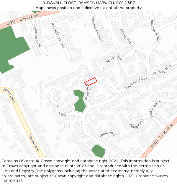 8, DAVALL CLOSE, RAMSEY, HARWICH, CO12 5EZ: Location map and indicative extent of plot