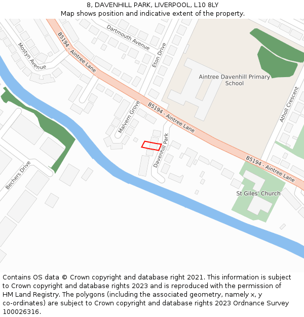 8, DAVENHILL PARK, LIVERPOOL, L10 8LY: Location map and indicative extent of plot