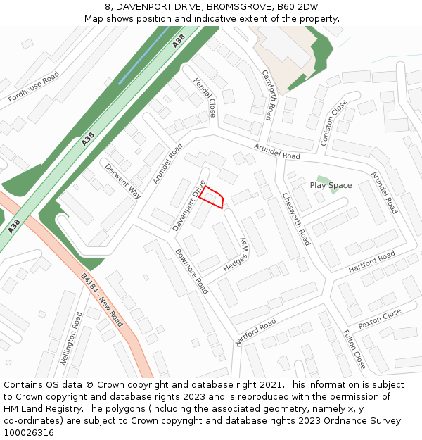 8, DAVENPORT DRIVE, BROMSGROVE, B60 2DW: Location map and indicative extent of plot