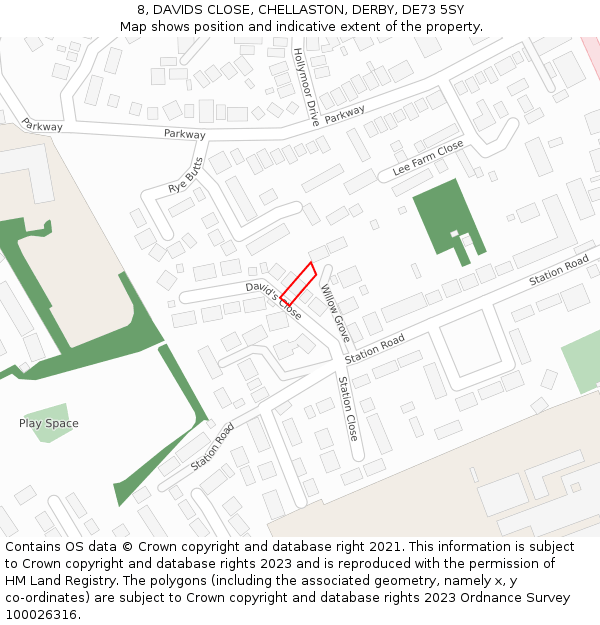 8, DAVIDS CLOSE, CHELLASTON, DERBY, DE73 5SY: Location map and indicative extent of plot
