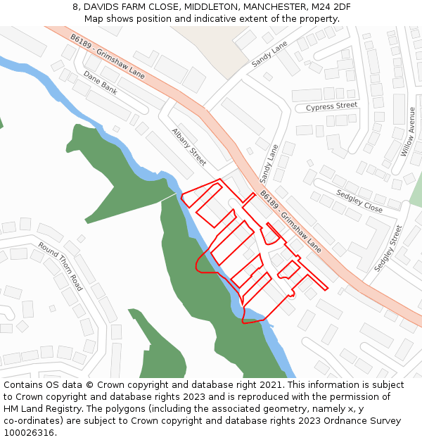 8, DAVIDS FARM CLOSE, MIDDLETON, MANCHESTER, M24 2DF: Location map and indicative extent of plot