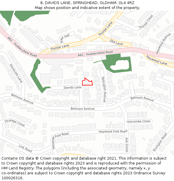 8, DAVIDS LANE, SPRINGHEAD, OLDHAM, OL4 4RZ: Location map and indicative extent of plot