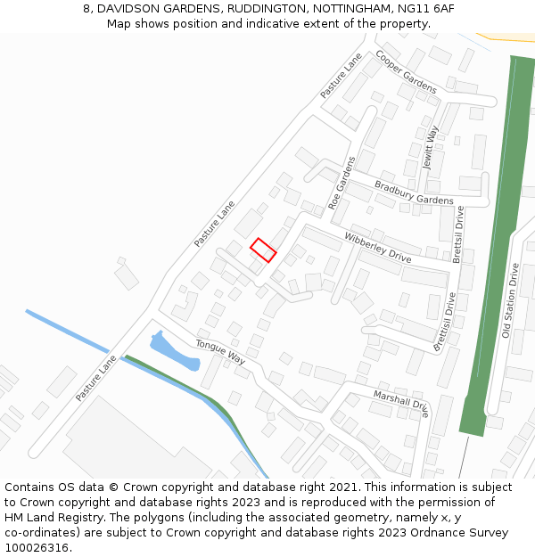 8, DAVIDSON GARDENS, RUDDINGTON, NOTTINGHAM, NG11 6AF: Location map and indicative extent of plot